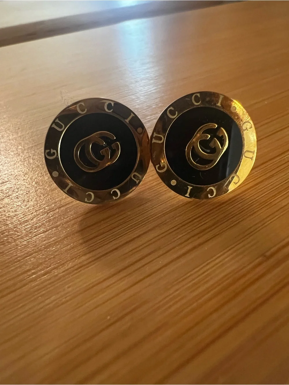 Black and Gold Round Enamel Double-G Stud Earrings